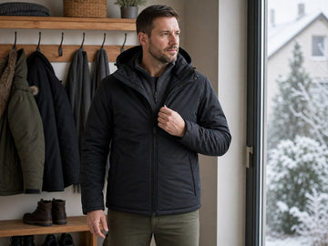 Beheizte Jacke als praktische Winterkleidung im Eingangsbereich