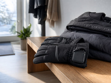Beheizbare Handschuhe mit Akku als Winterausrüstung im Eingangsbereich