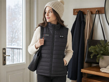 Damen Heizweste im deutschen Winter vor dem Verlassen der Wohnung